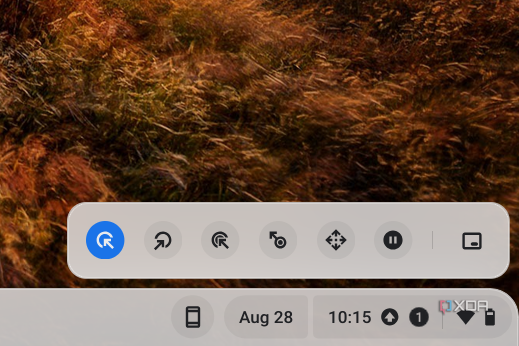 ChromeOS auto-click floating menu showing click type options