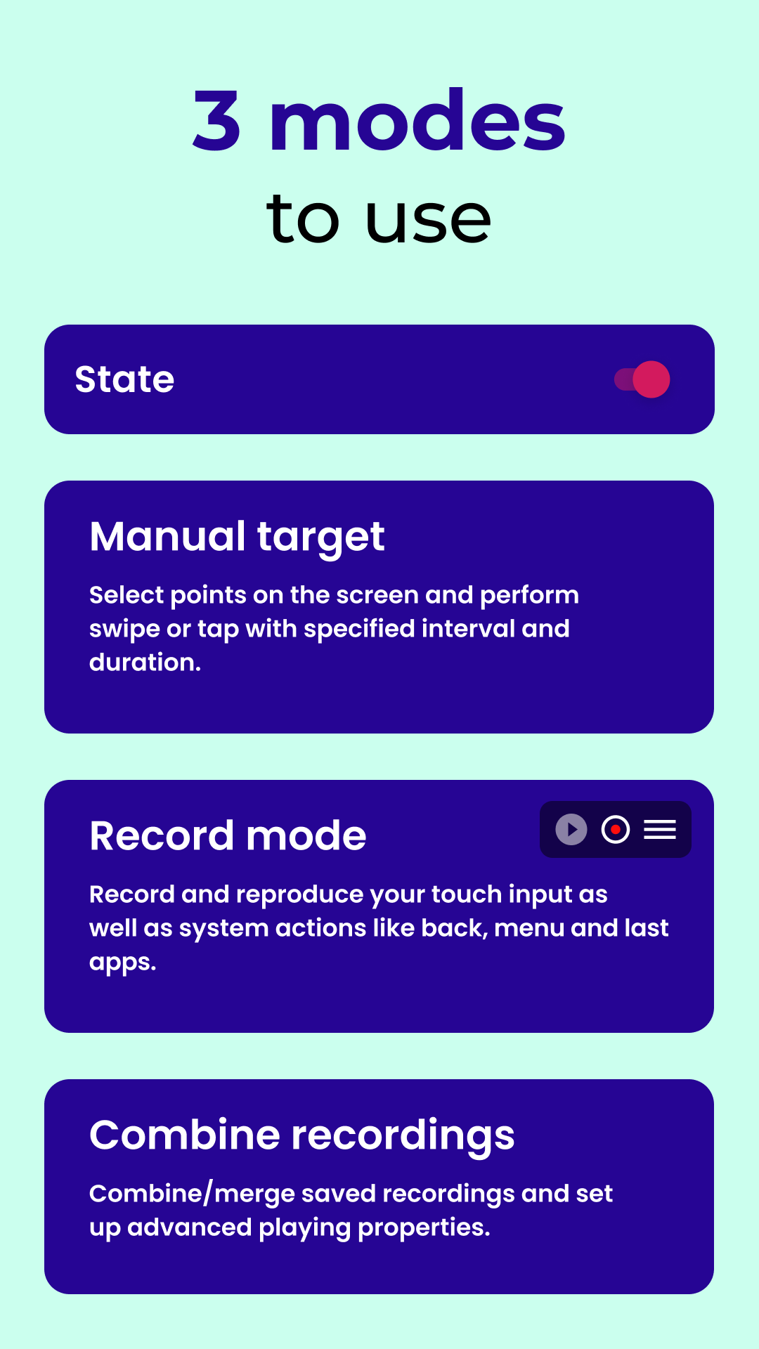 Clickmate auto clicker Android app - main interface with floating overlay controls